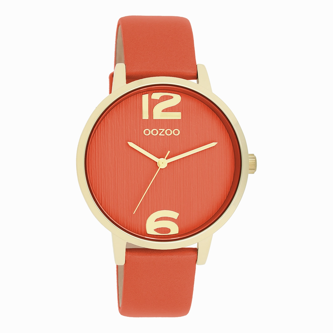 Gold coloured OOZOO watch with warm orange leather strap - C11341