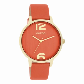 Gold coloured OOZOO watch with warm orange leather strap - C11341