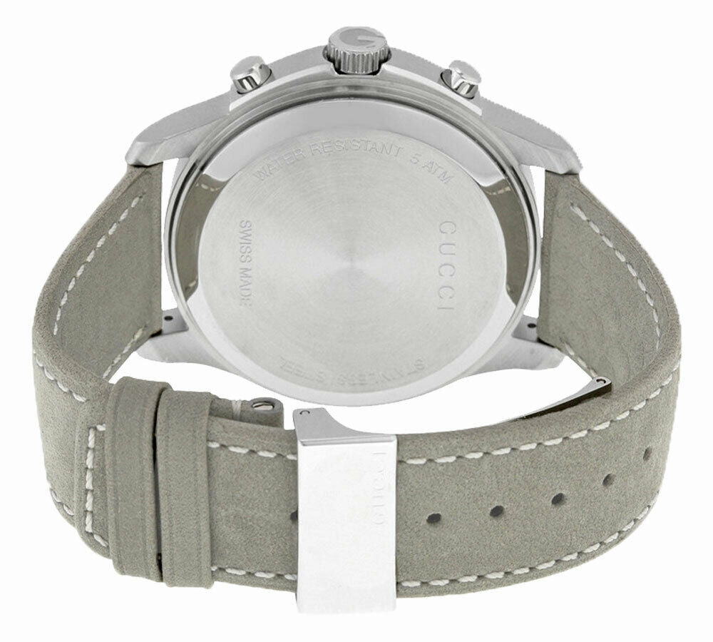 Gucci G-Timeless Automatic Stainless Steel YA126241 Dark Gray Chronograph Dial Gray Leather Strap Men's Watch