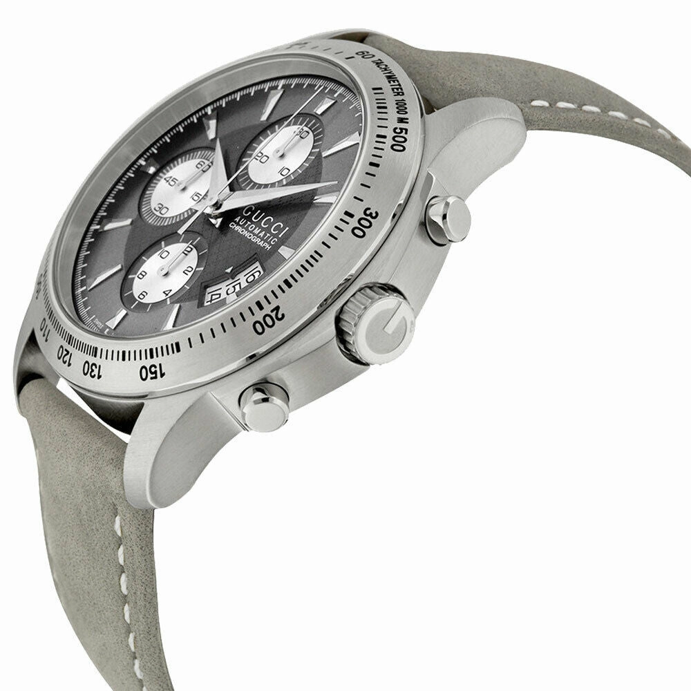 Gucci G-Timeless Automatic Stainless Steel YA126241 Dark Gray Chronograph Dial Gray Leather Strap Men's Watch
