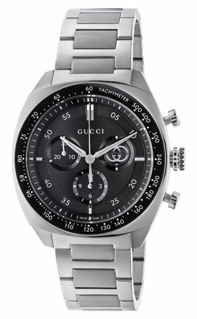 Gucci Interlocking Chronograph Stainless Steel Black Dial Quartz Mens Watch YA142316