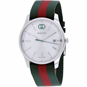 Gucci Women's Watch - G-Timeless Silver Dial Green and Red Nylon Strap | YA1264236