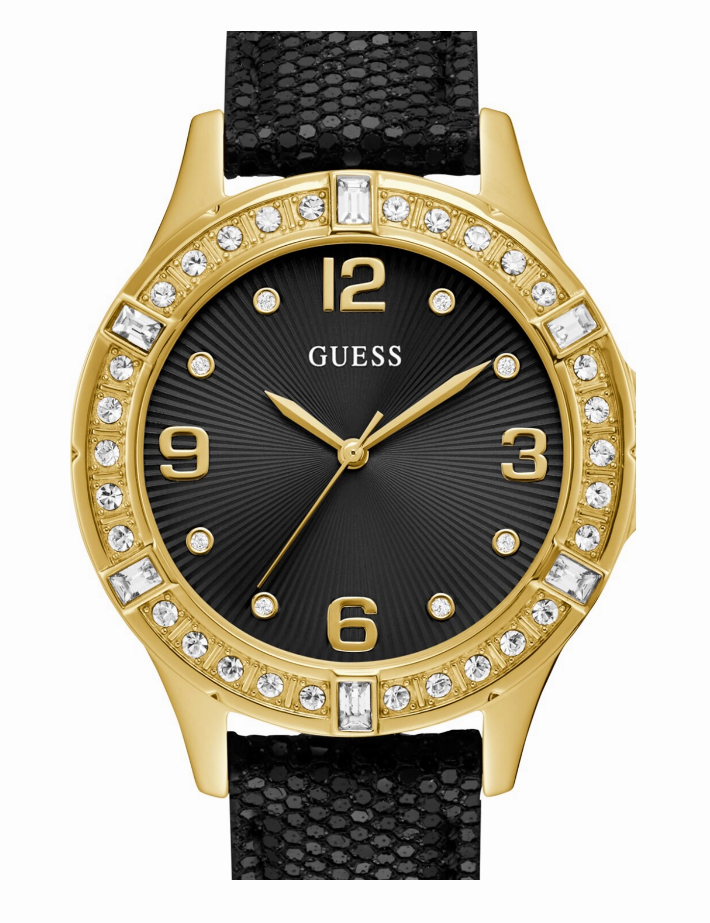 Guess Black Dial and Leather Strap Gold Case Watch U1353L1M