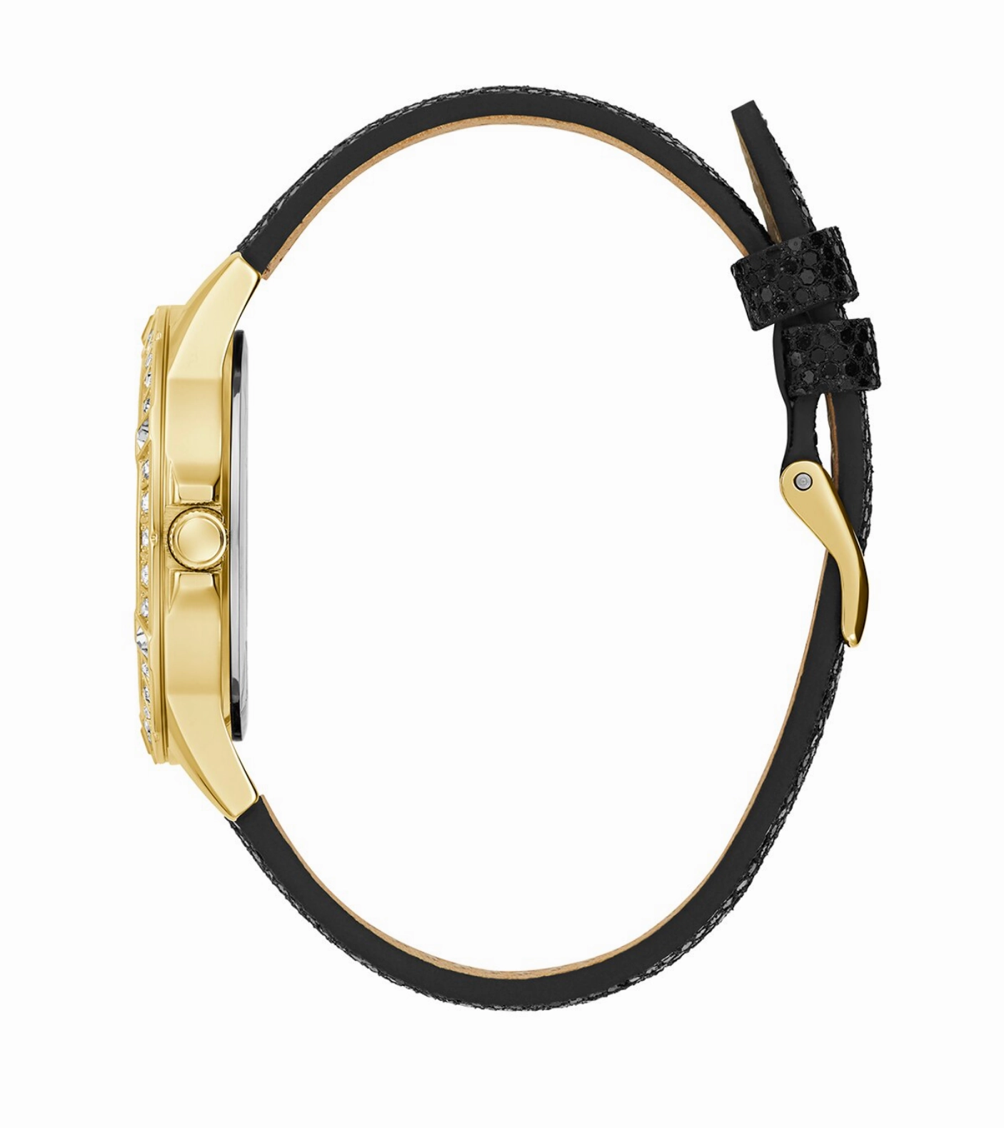 Guess Black Dial and Leather Strap Gold Case Watch U1353L1M
