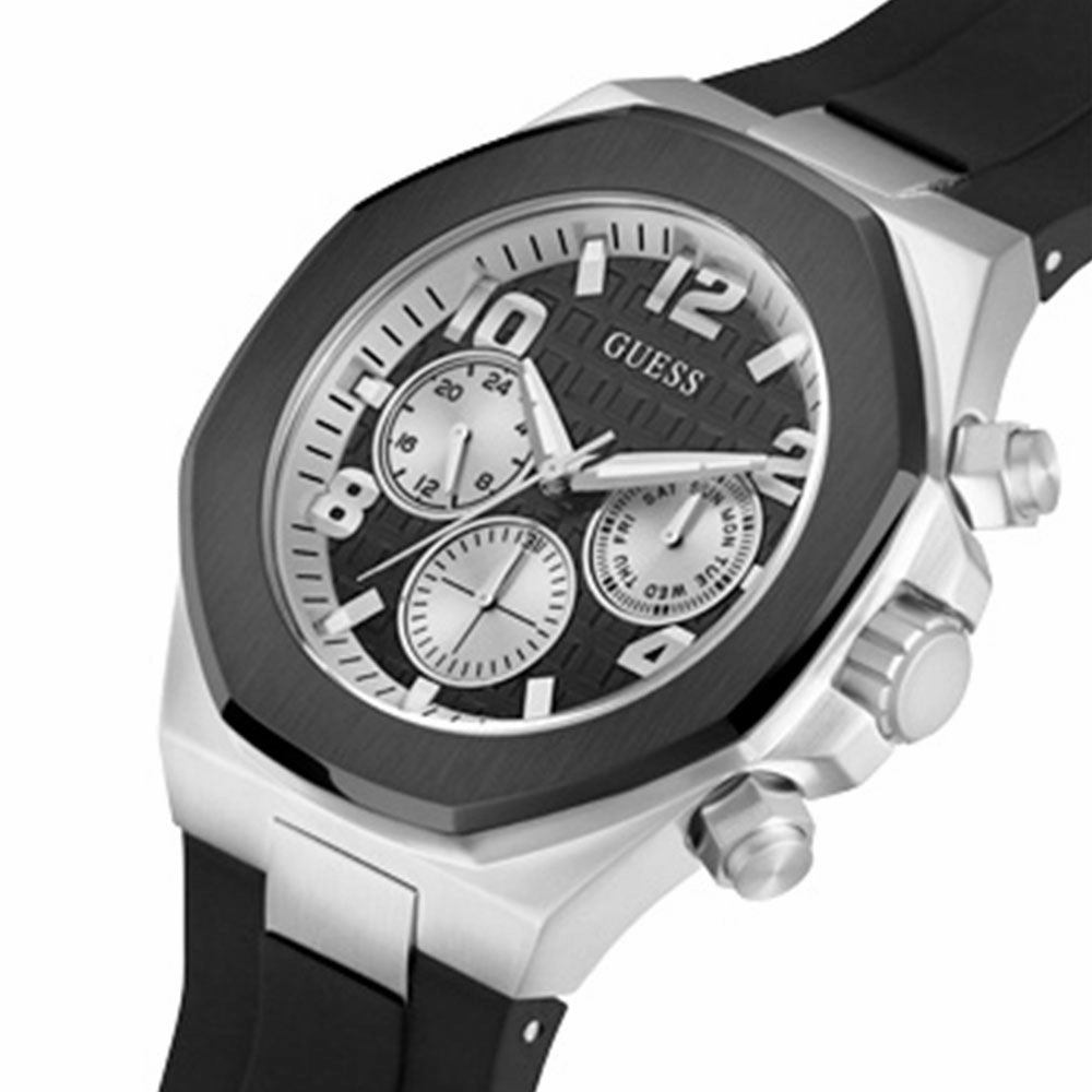 Guess Empire Black Dial Rubber Strap Watch GW0583G1