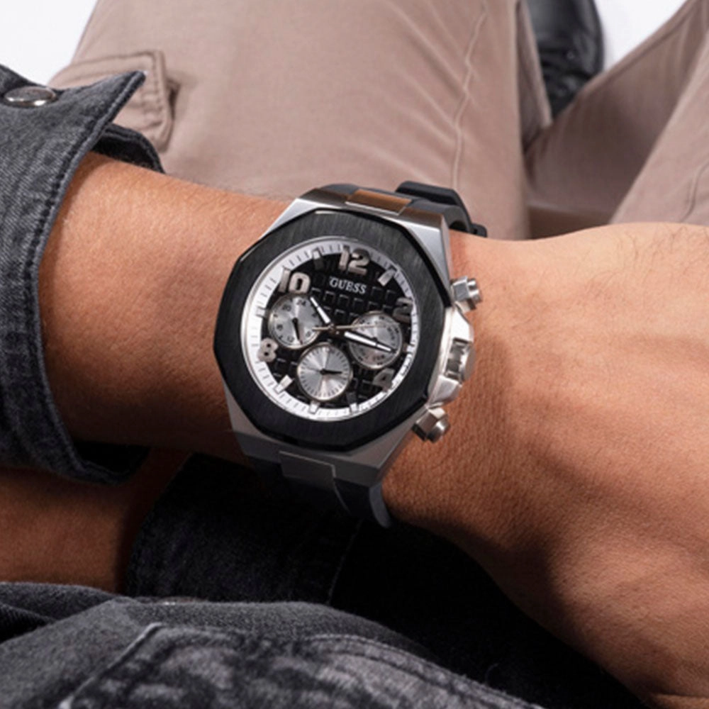 Guess Empire Black Dial Rubber Strap Watch GW0583G1