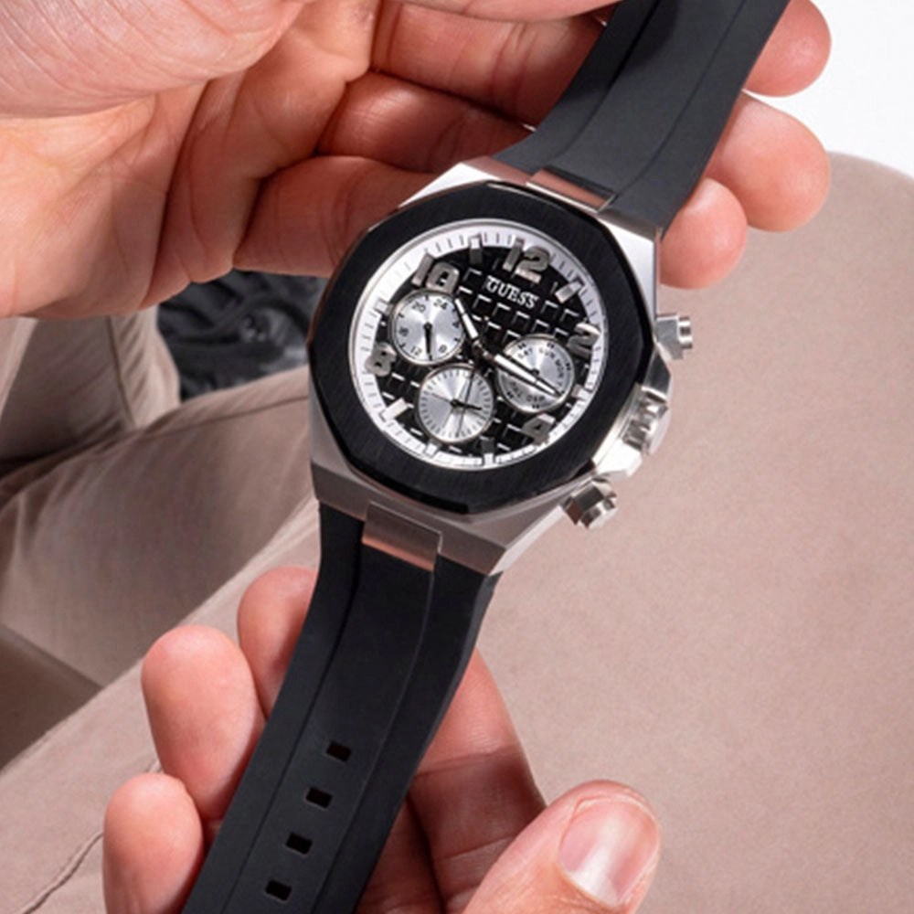 Guess Empire Black Dial Rubber Strap Watch GW0583G1