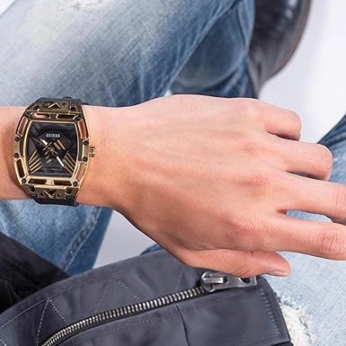 Guess Legend Black Dial Leather Strap Watch GW0500G1
