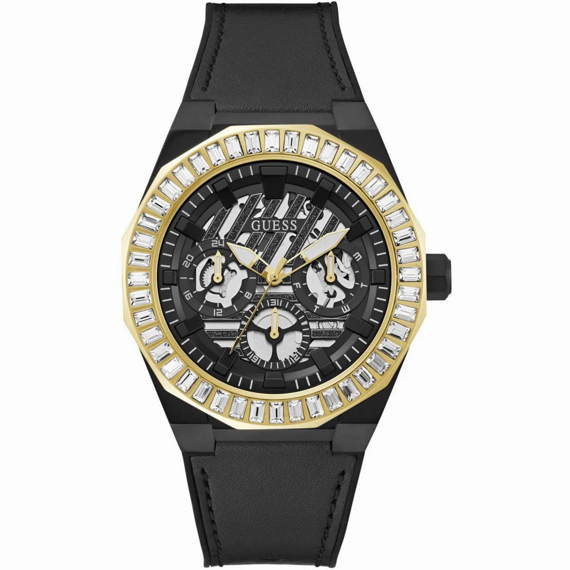 Guess Men's Watch - Quartz Day-Date Black Dial Genuine Leather Strap | GW0567G1