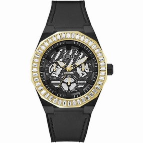 Guess Men's Watch - Quartz Day-Date Black Dial Genuine Leather Strap | GW0567G1