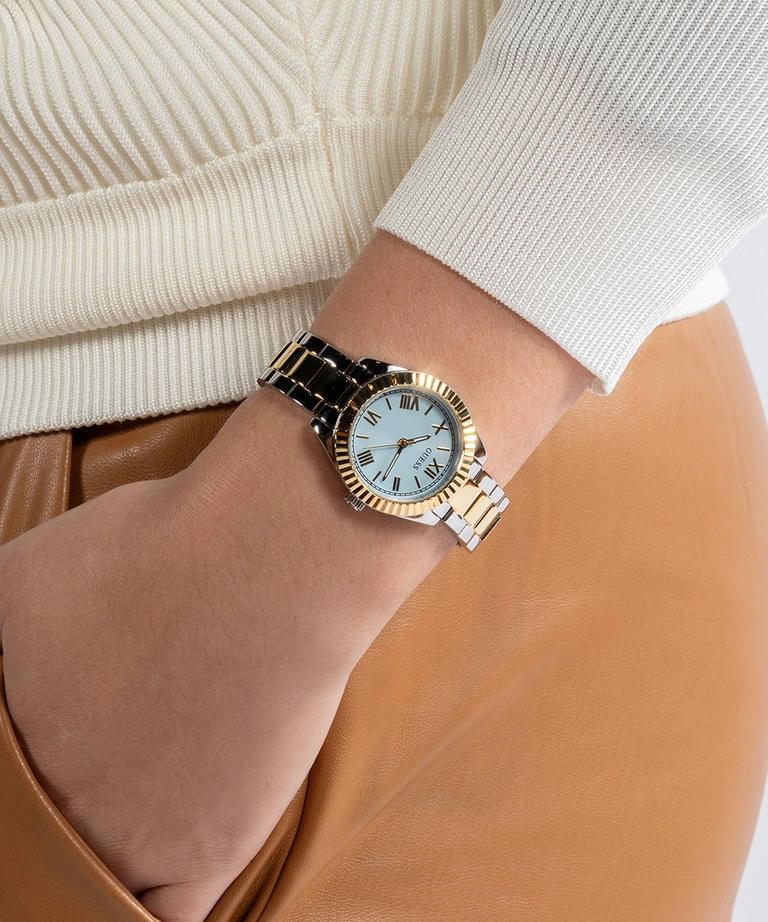 Guess Mini Luna Blue Dial Two Tone Stainless Steel Watch GW0687L4