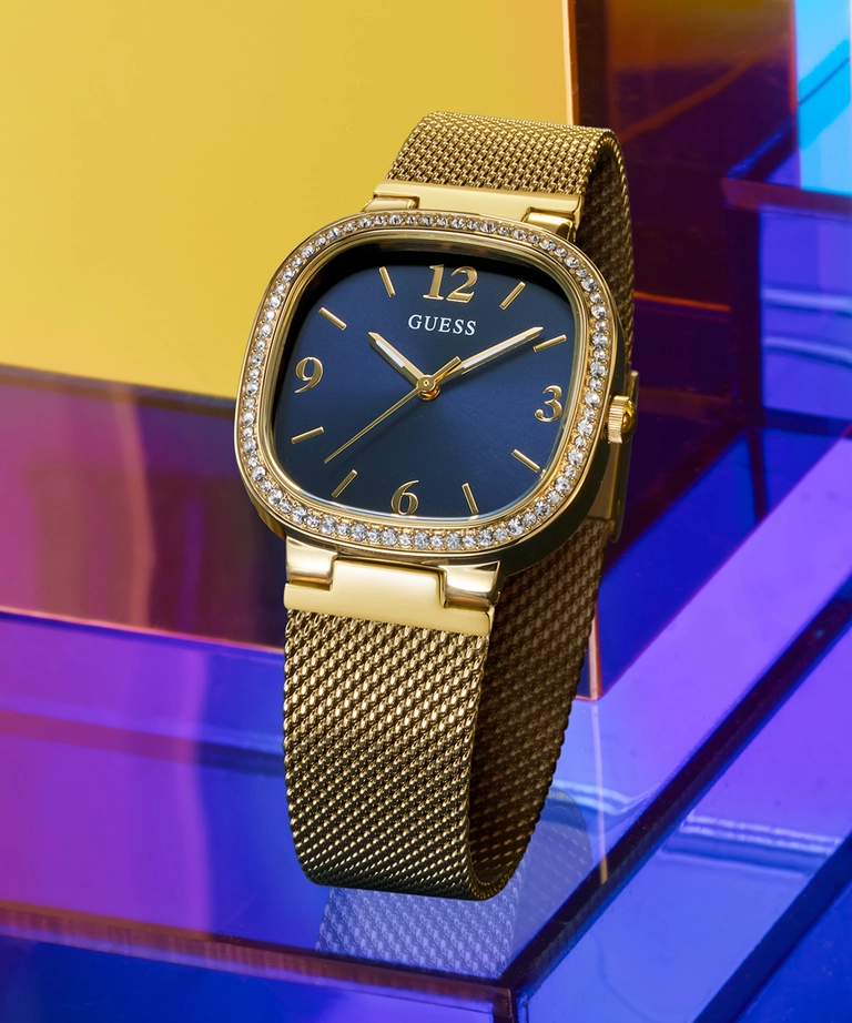 Guess Tapestry Blue Dial Gold Stainless Steel Watch GW0354L6