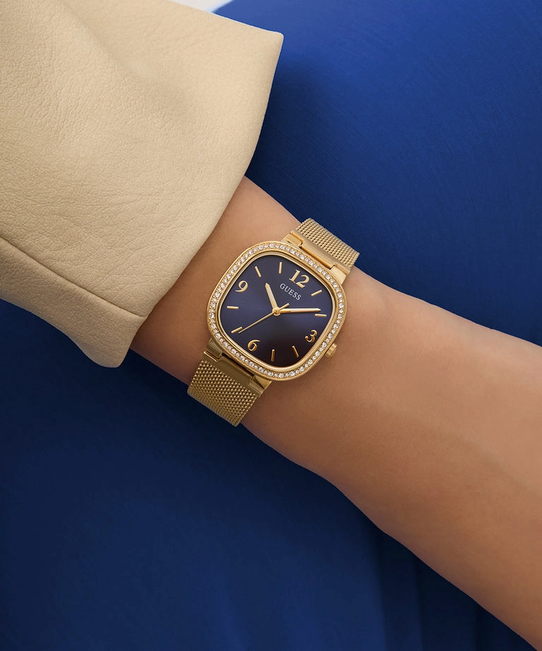 Guess Tapestry Blue Dial Gold Stainless Steel Watch GW0354L6