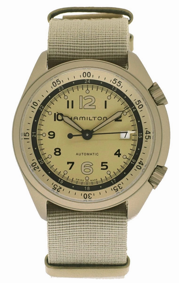 Hamilton Khaki Aviation Pilot Pioneer Automatic Aluminum Beige Canvas Strap Mens Watch Date H80435895