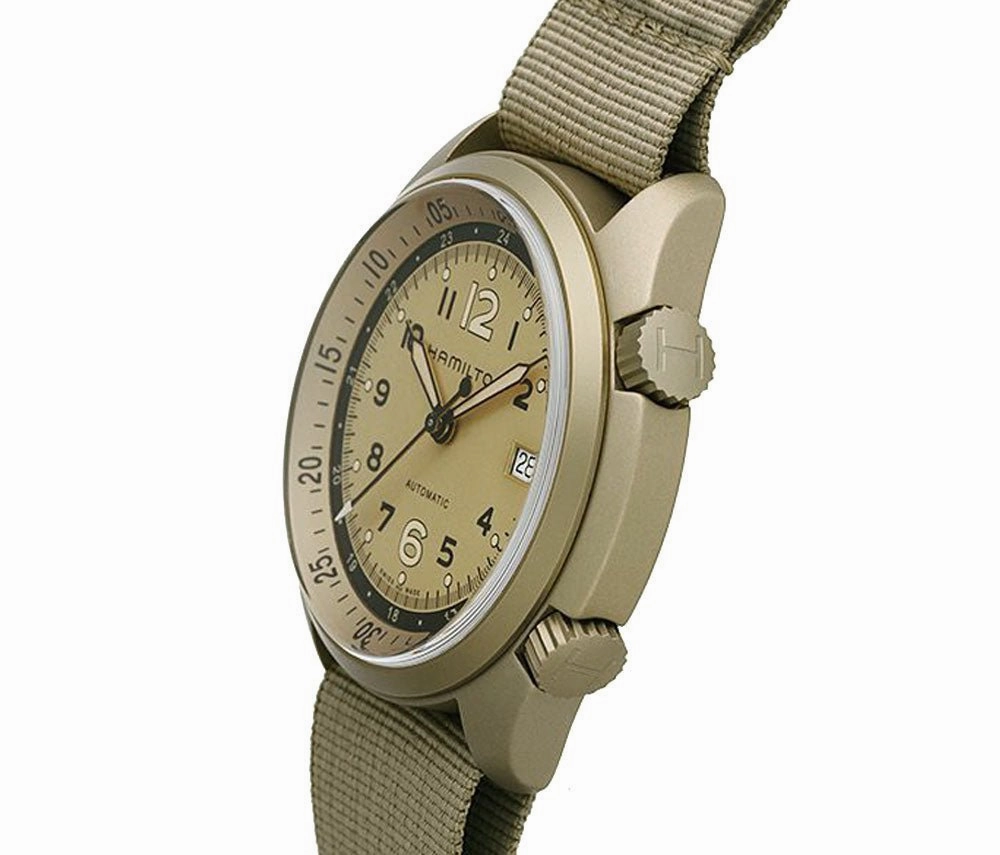 Hamilton Khaki Aviation Pilot Pioneer Automatic Aluminum Beige Canvas Strap Mens Watch Date H80435895