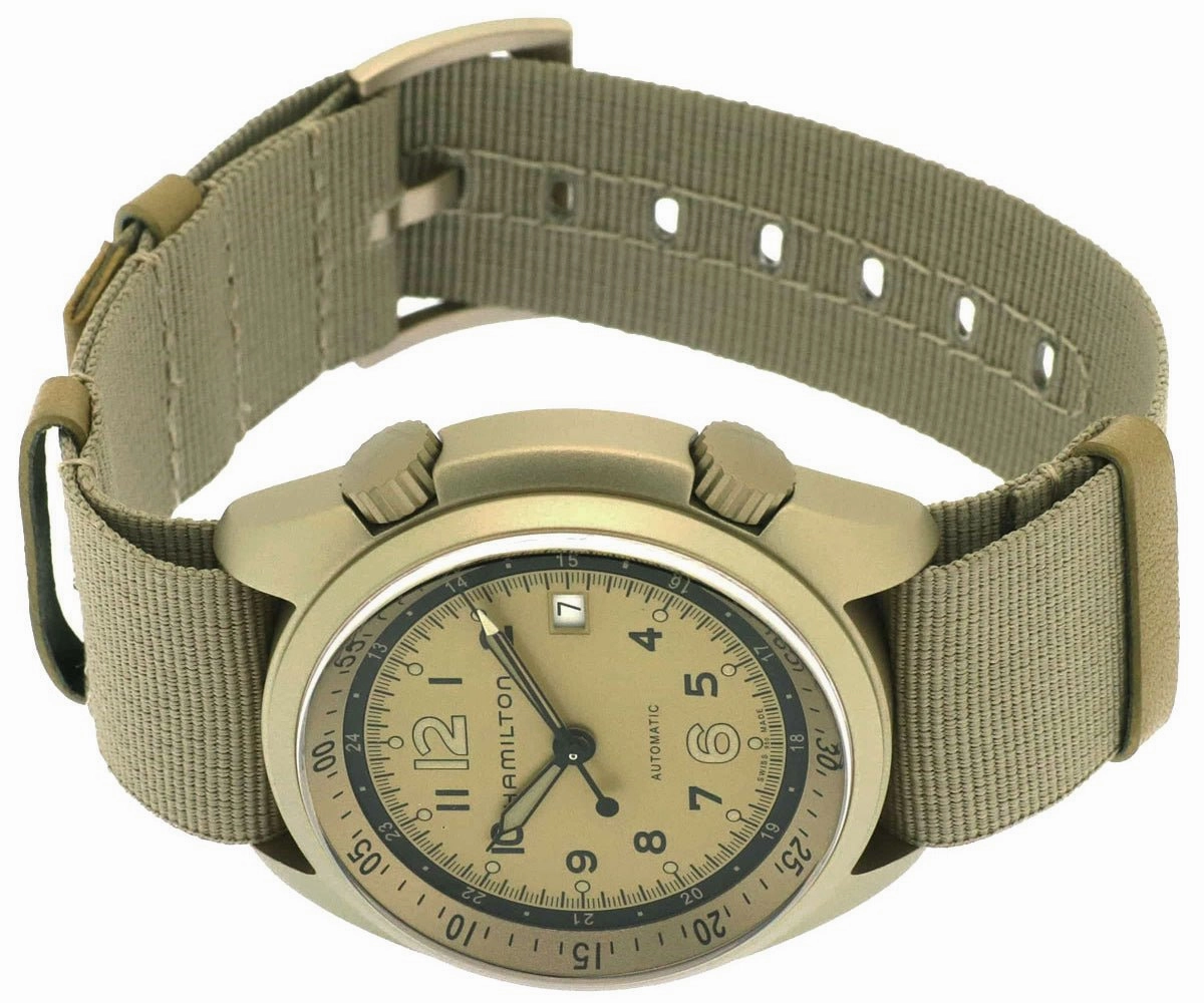 Hamilton Khaki Aviation Pilot Pioneer Automatic Aluminum Beige Canvas Strap Mens Watch Date H80435895