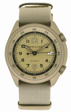 Hamilton Khaki Aviation Pilot Pioneer Automatic Aluminum Beige Canvas Strap Mens Watch Date H80435895