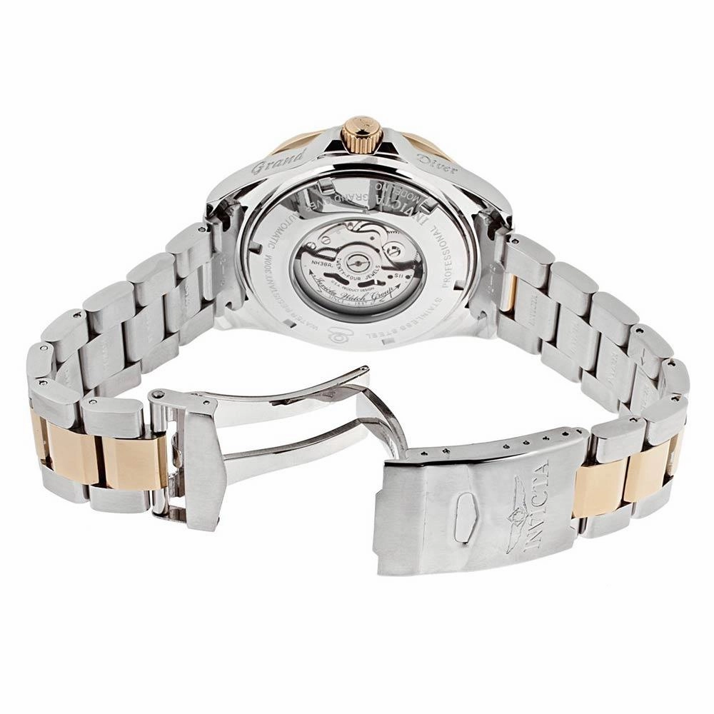Invicta 13708 Men's Grand Diver Black Dial Two Tone Rose Gold Plated Steel Bracelet Automatic Dive Watch