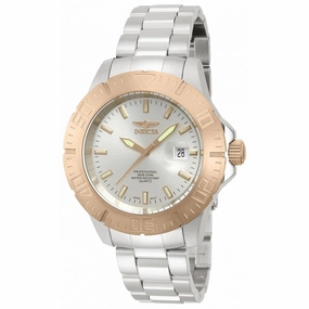 Invicta 14049 Men's Pro Diver Rose Gold Bezel Silver Dial Steel Bracelet Dive Watch