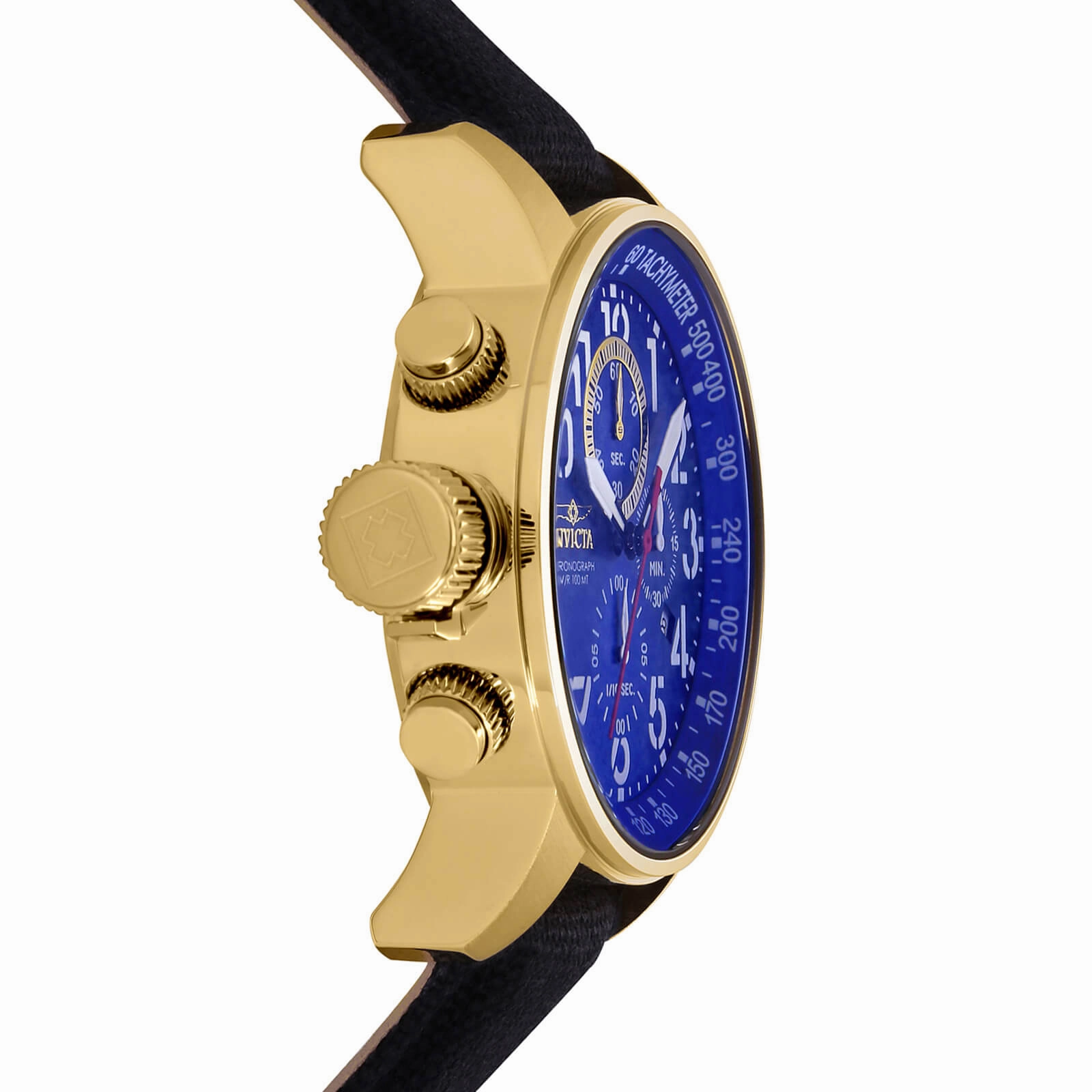 Invicta 1516 Men's Gold Blue Dial 1/10 Second Lefty Chronograph