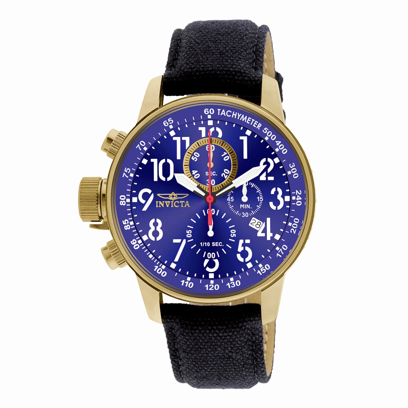 Invicta 1516 Men's Gold Blue Dial 1/10 Second Lefty Chronograph