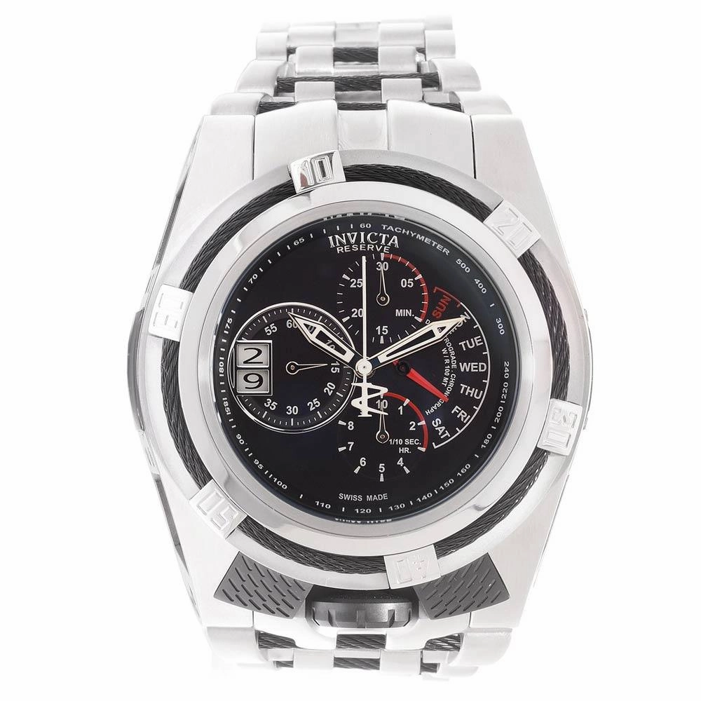 Invicta 16955 Men's Bolt Zeus Tria Reserve Black Dial Steel Bracelet Chronograph Watch