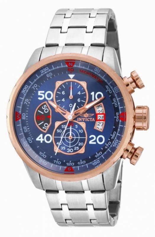 Invicta 17203 Men's Aviator Blue Dial Stainless Steel Bracelet Chronograph Watch