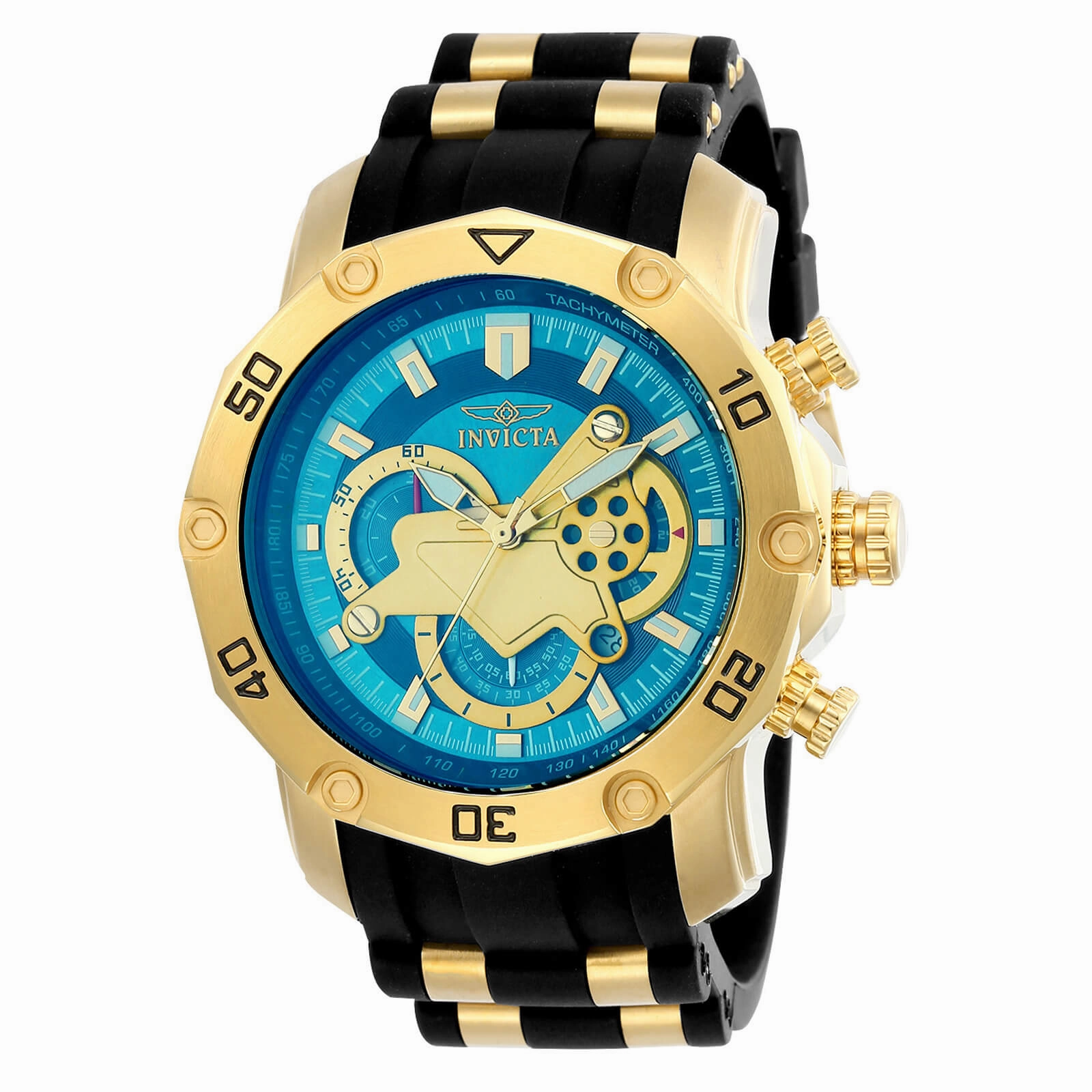 Invicta 23426 Men's Pro Diver Chronograph Blue & Gold Dial Steel & Silicone Strap Watch
