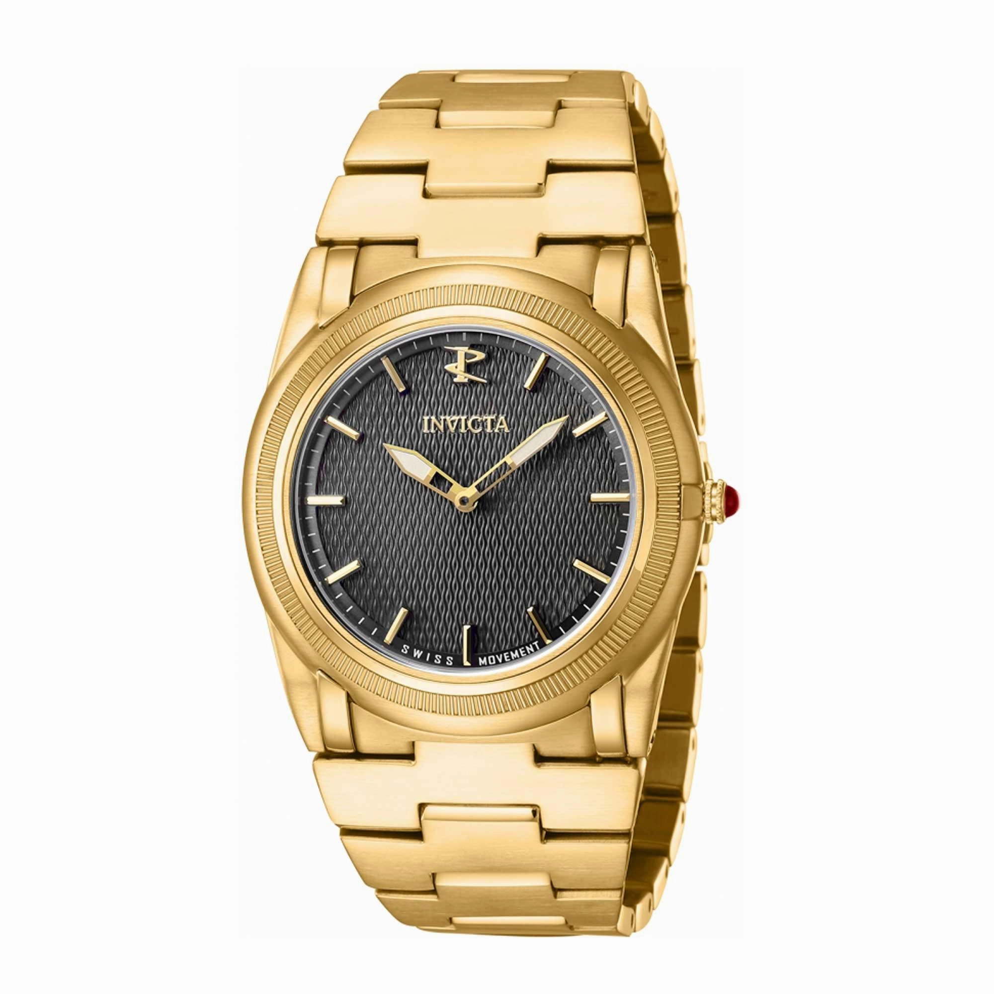 Invicta Boy's Quartz Watch - Reserve Slim Black Dial Yellow Gold Bracelet | 41057
