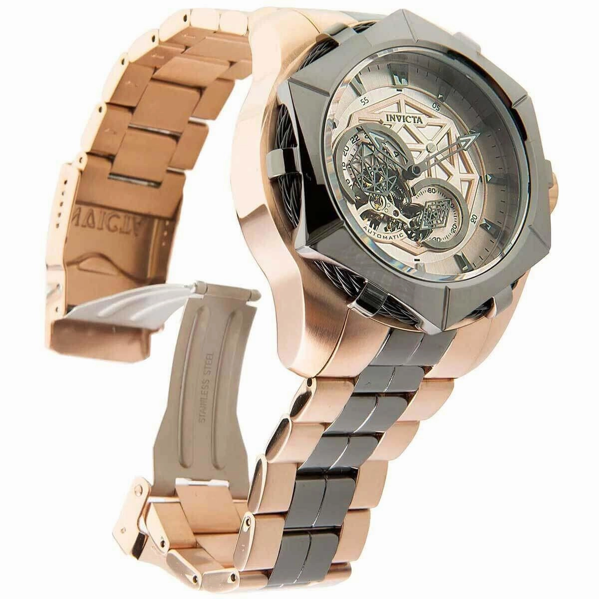 Invicta Men's Automatic Watch - Bolt Rose Gold and Black Dial SS Bracelet | 34709