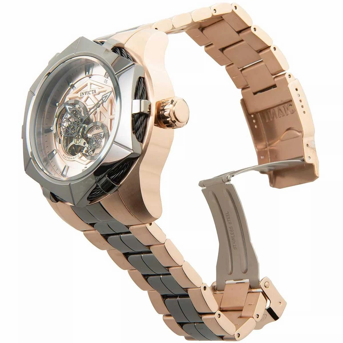 Invicta Men's Automatic Watch - Bolt Rose Gold and Black Dial SS Bracelet | 34709