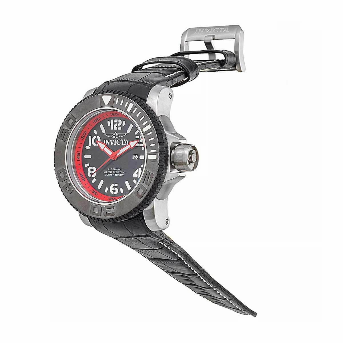 Invicta Men's Automatic Watch - Sea Hunter Black and Red Dial Leather Strap | 34780