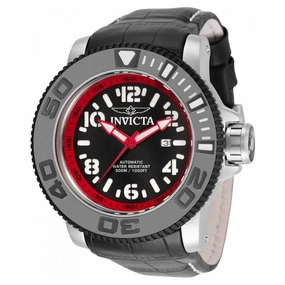 Invicta Men's Automatic Watch - Sea Hunter Black and Red Dial Leather Strap | 34780