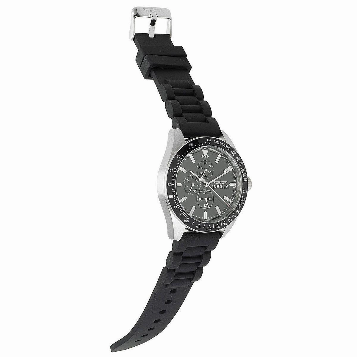 Invicta Men's Chrono Watch - Aviator Silver Tone Case Black Silicone Strap | 38402