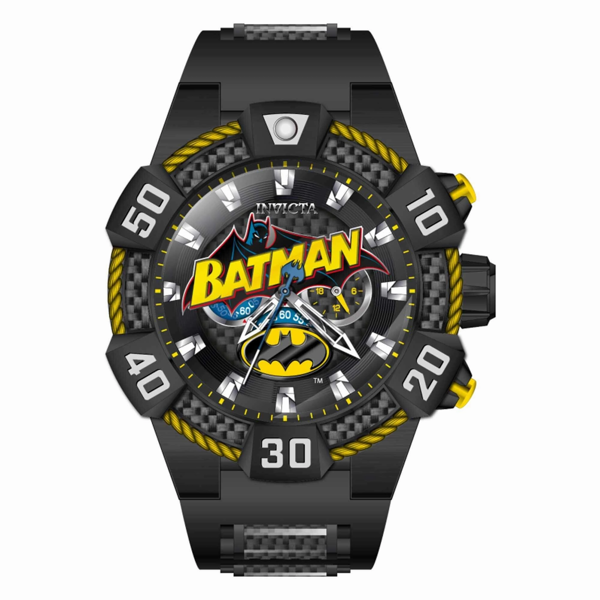 Invicta Men's Chrono Watch - DC Comics Batman Black and Yellow Dial Strap | 41113