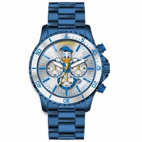Invicta Men's Chrono Watch - Disney Donald Duck Silver Tone Dial Blue Bracelet | 39514