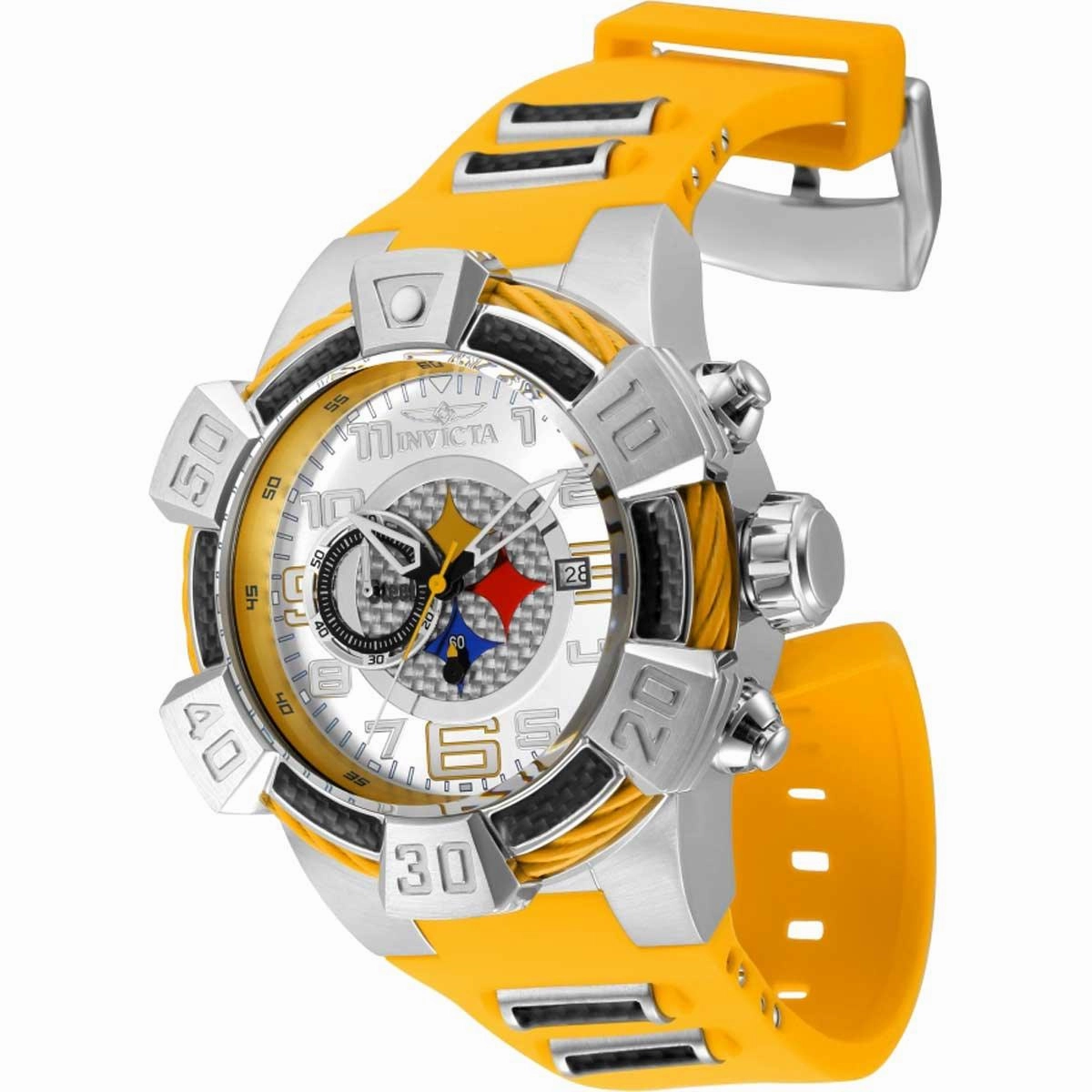Invicta Men's Chrono Watch - NFL Pittsburgh Steelers Gunmetal and Yellow Strap | 35777