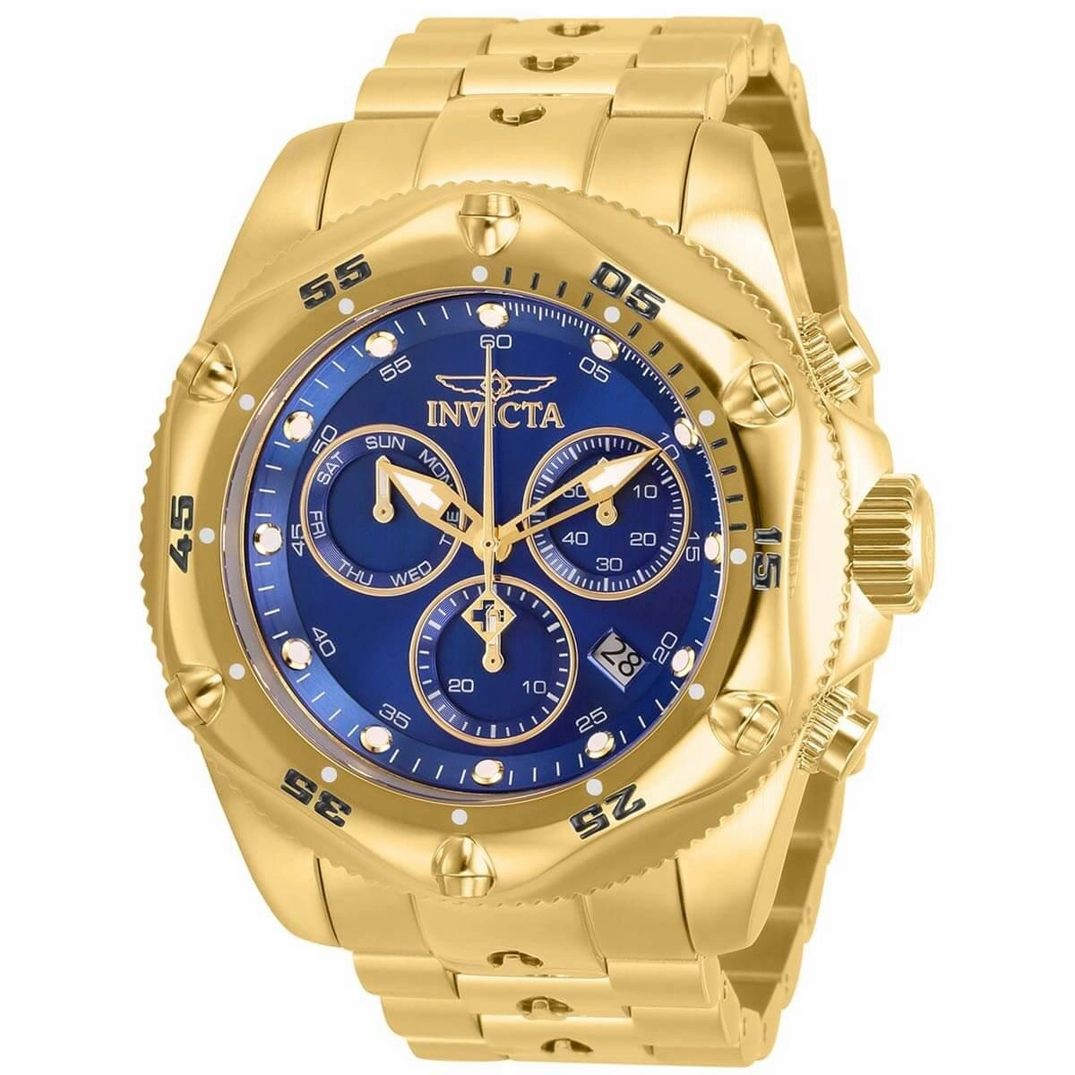 Invicta Men's Chrono Watch - Pro Diver Blue Dial Yellow Gold Plated Bracelet | 31608