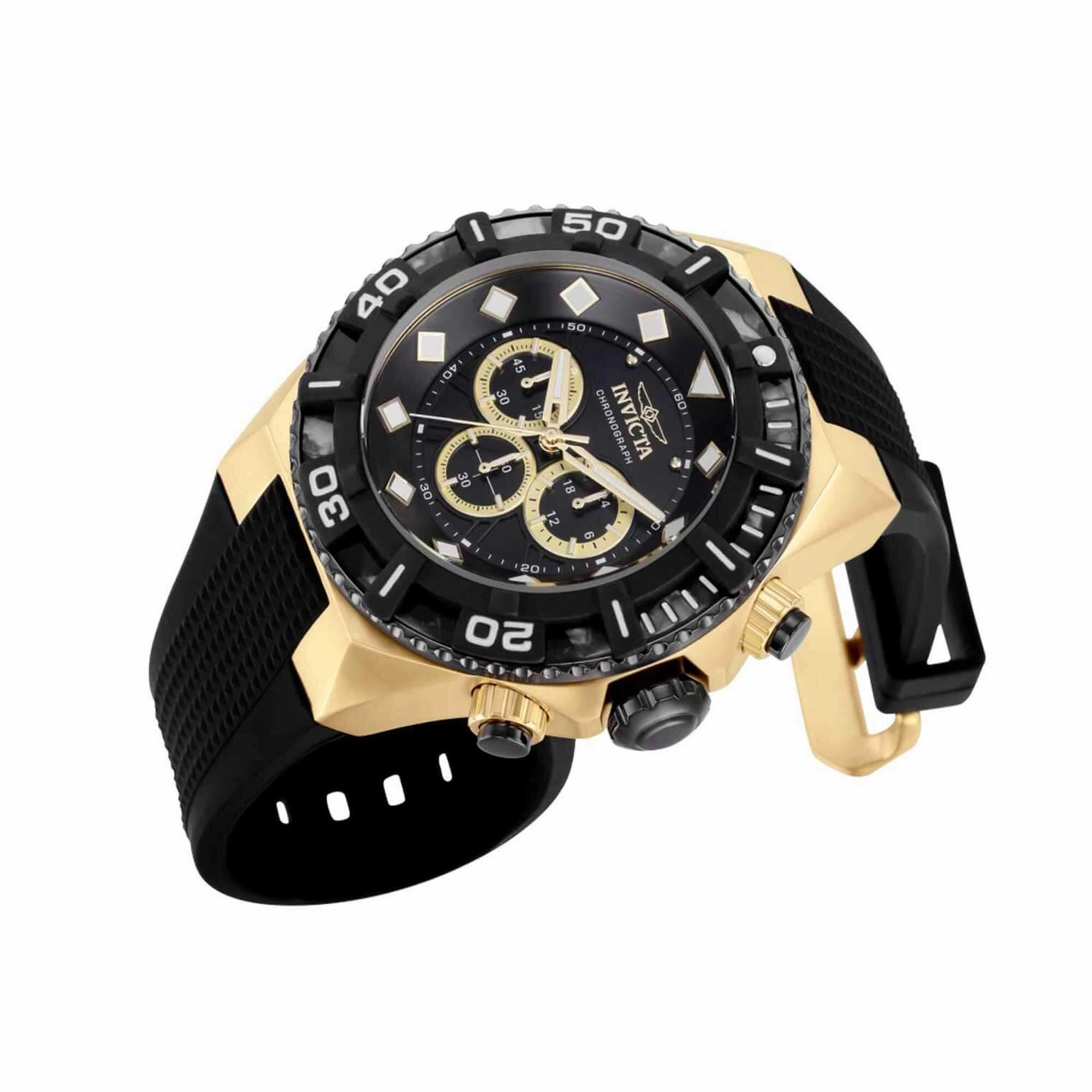Invicta Men's Chrono Watch - Pro Diver Yellow Gold Case Black Silicone Strap | 36039