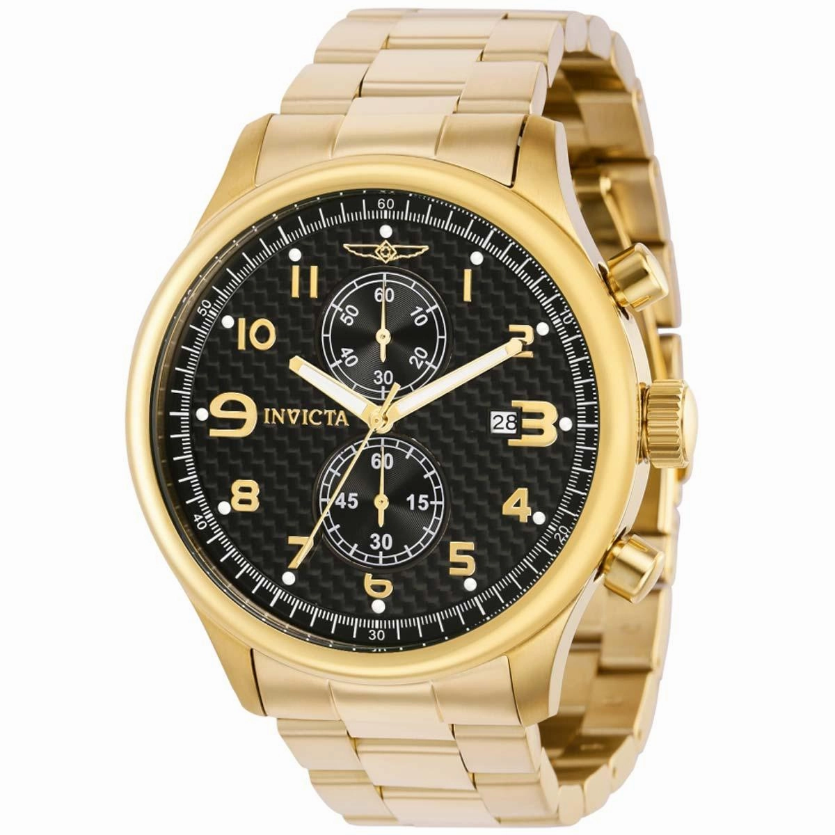Invicta Men's Chrono Watch - Specialty Quartz Black Dial Yellow Gold Bracelet | 38026