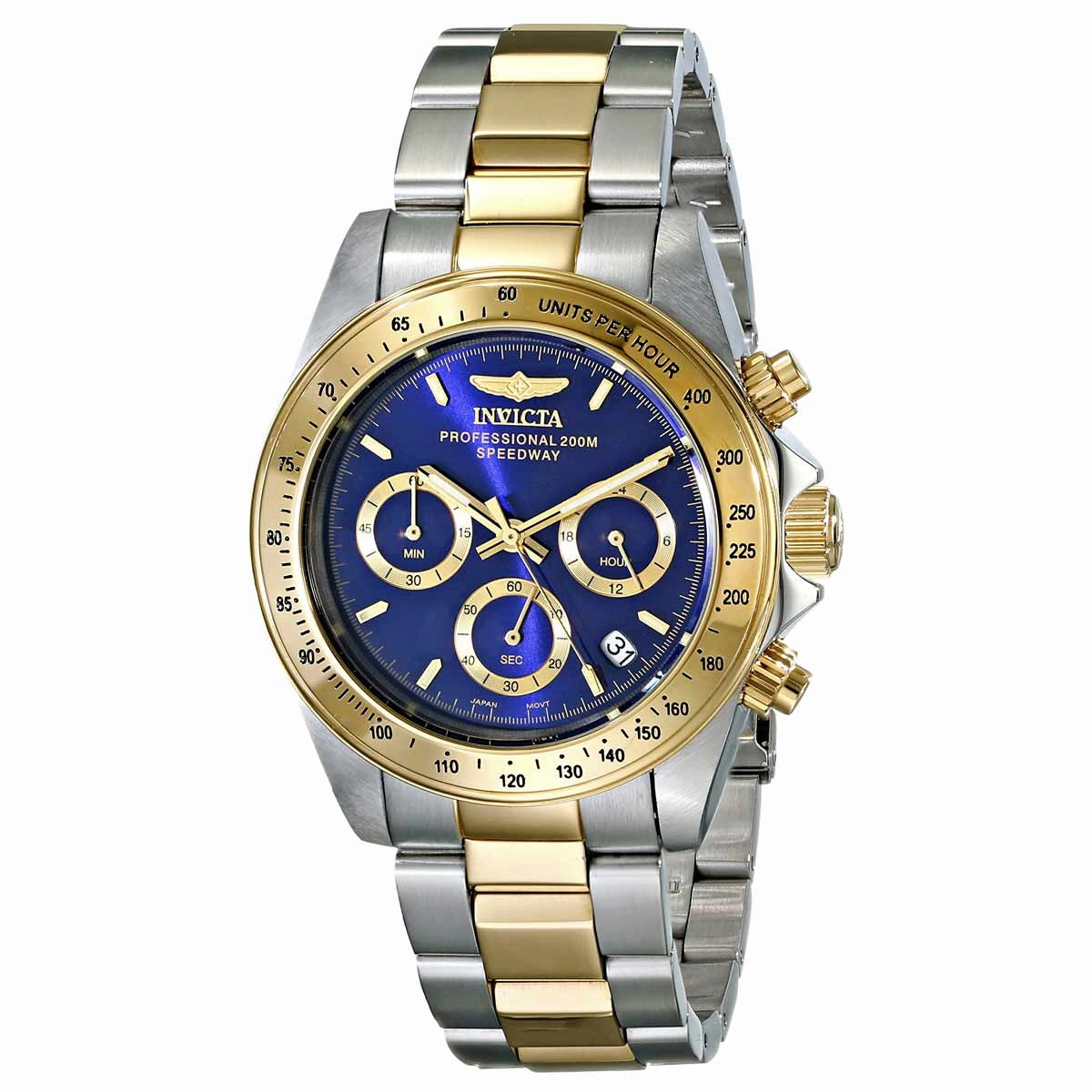 Invicta Men's Chronograph Two Tone Watch - Speedway Quartz Blue Dial Date | 3644