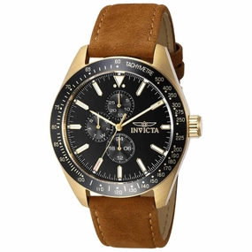 Invicta Men's Chronograph Watch - Aviator Black Dial Brown Leather Strap | 38984