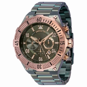 Invicta Men's Chronograph Watch - Aviator Green Dial Rose Gold, Black Bezel | 40517