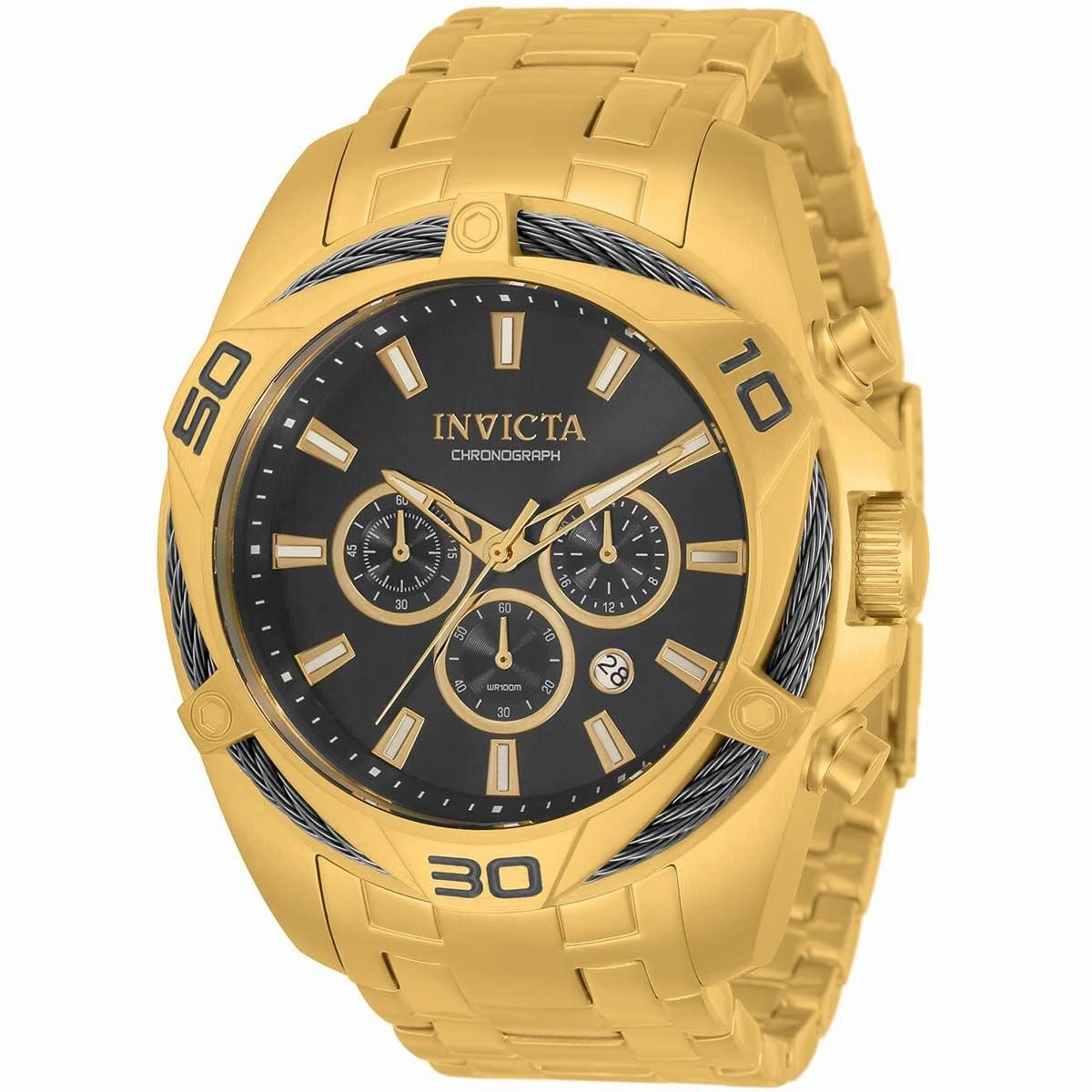Invicta Men's Chronograph Watch - Bolt Quartz Black and Gold Dial Bracelet | 34122