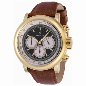 Invicta Men's Chronograph Watch - Vintage Black and Ivory Dial Brown Strap | 37323