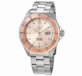 Invicta Men's Diamond Watch - Pro Diver Date Rose Gold Dial Silver Bracelet | 17309
