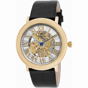 Invicta Men's Mechanical Watch - Specialty Skeleton Dial Black Leather Strap | 17244