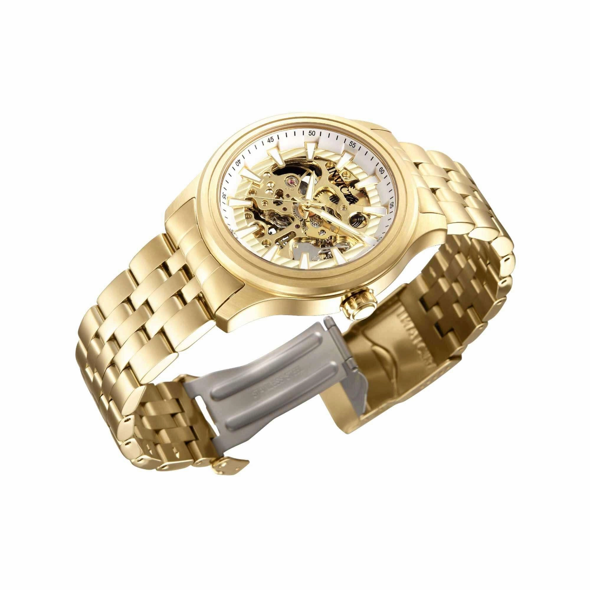 Invicta Men's Mechanical Watch - Vintage Gold Tone Skeleton Dial Bracelet | 37966