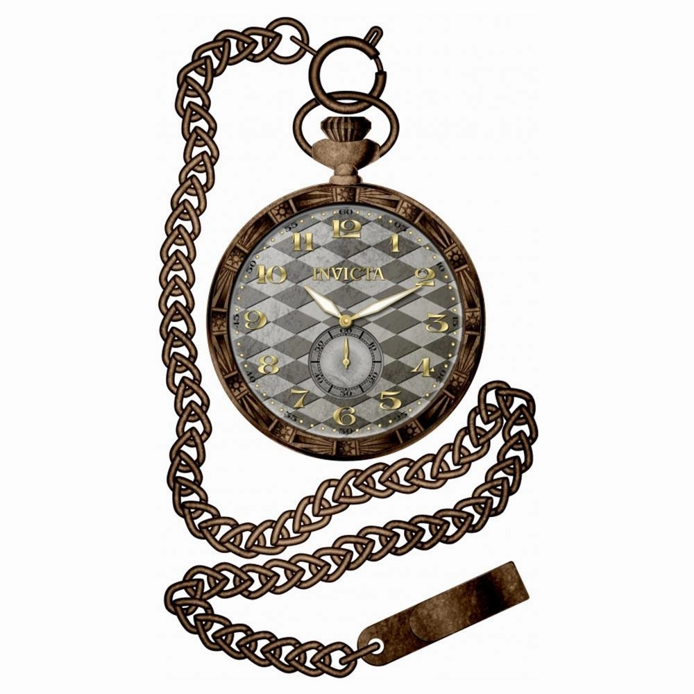 Invicta Men's Pocket Watch - Vintage Japanese Quartz Grey Dial Brown Chain | 34570