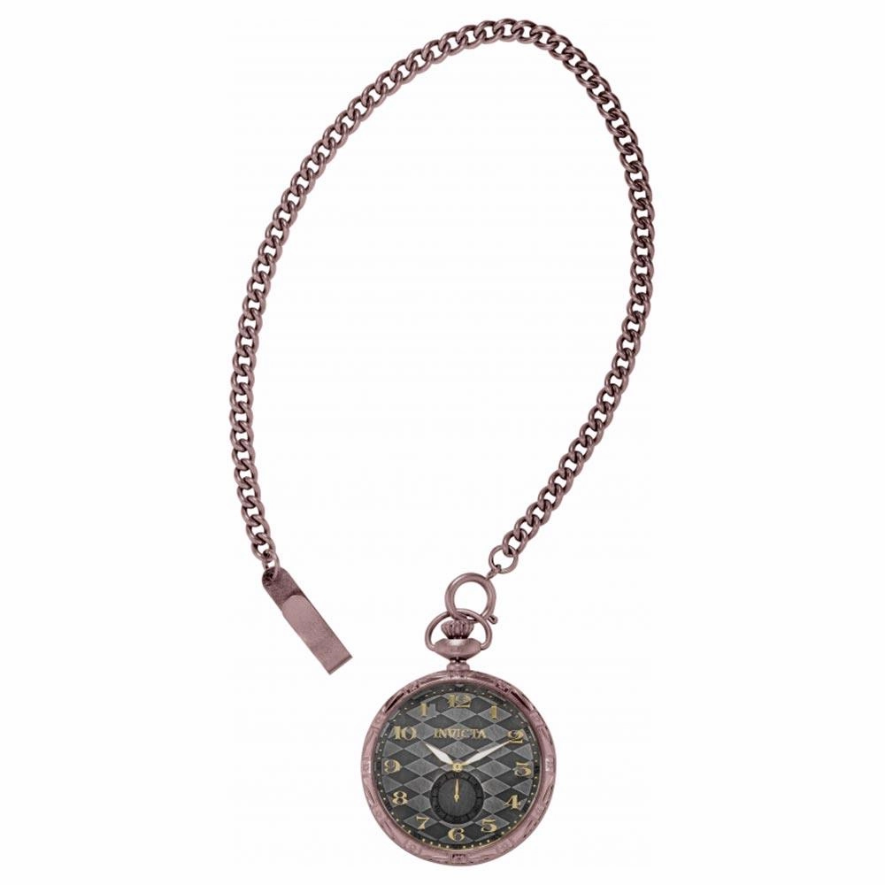 Invicta Men's Pocket Watch - Vintage Japanese Quartz Grey Dial Brown Chain | 34570